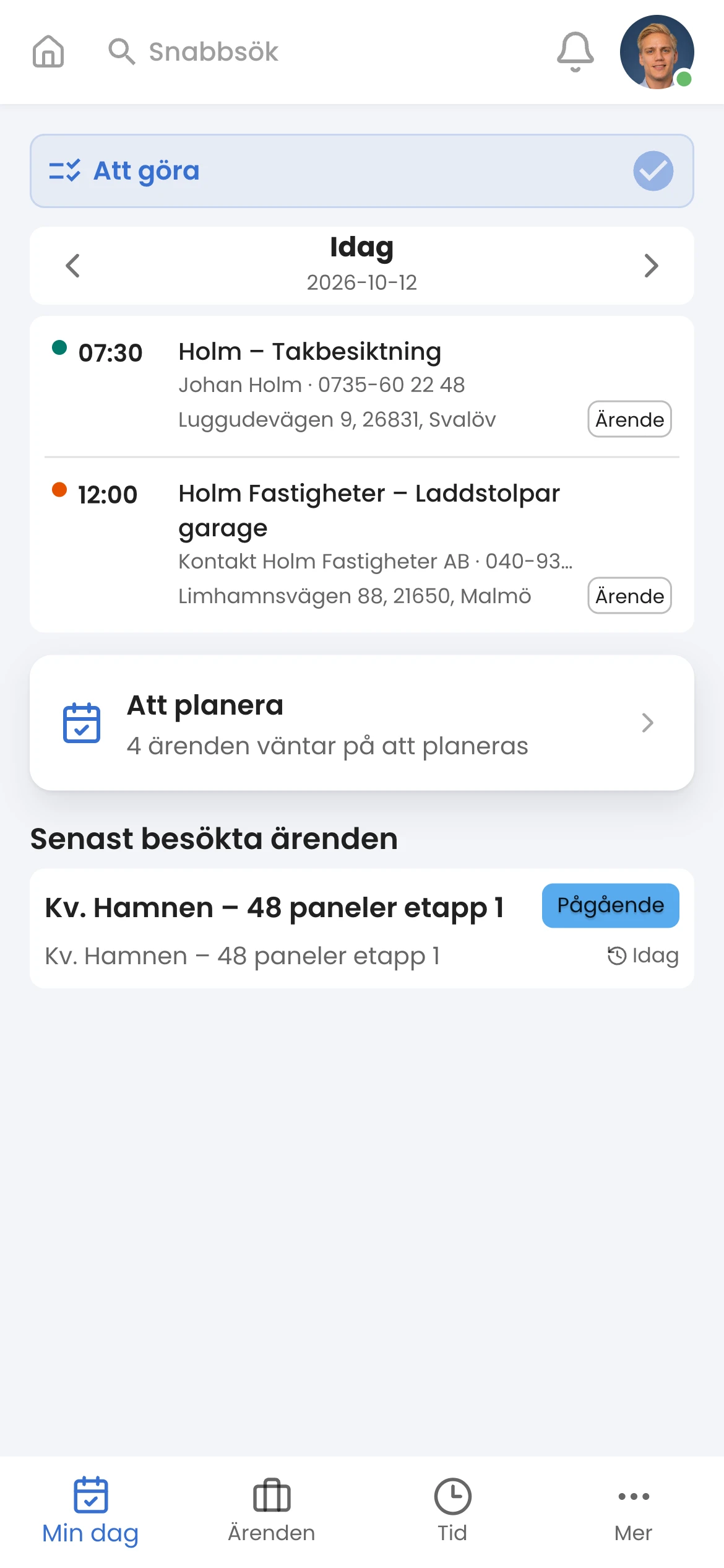 Min dag i mobilen: dagens jobb och ärenden att planera